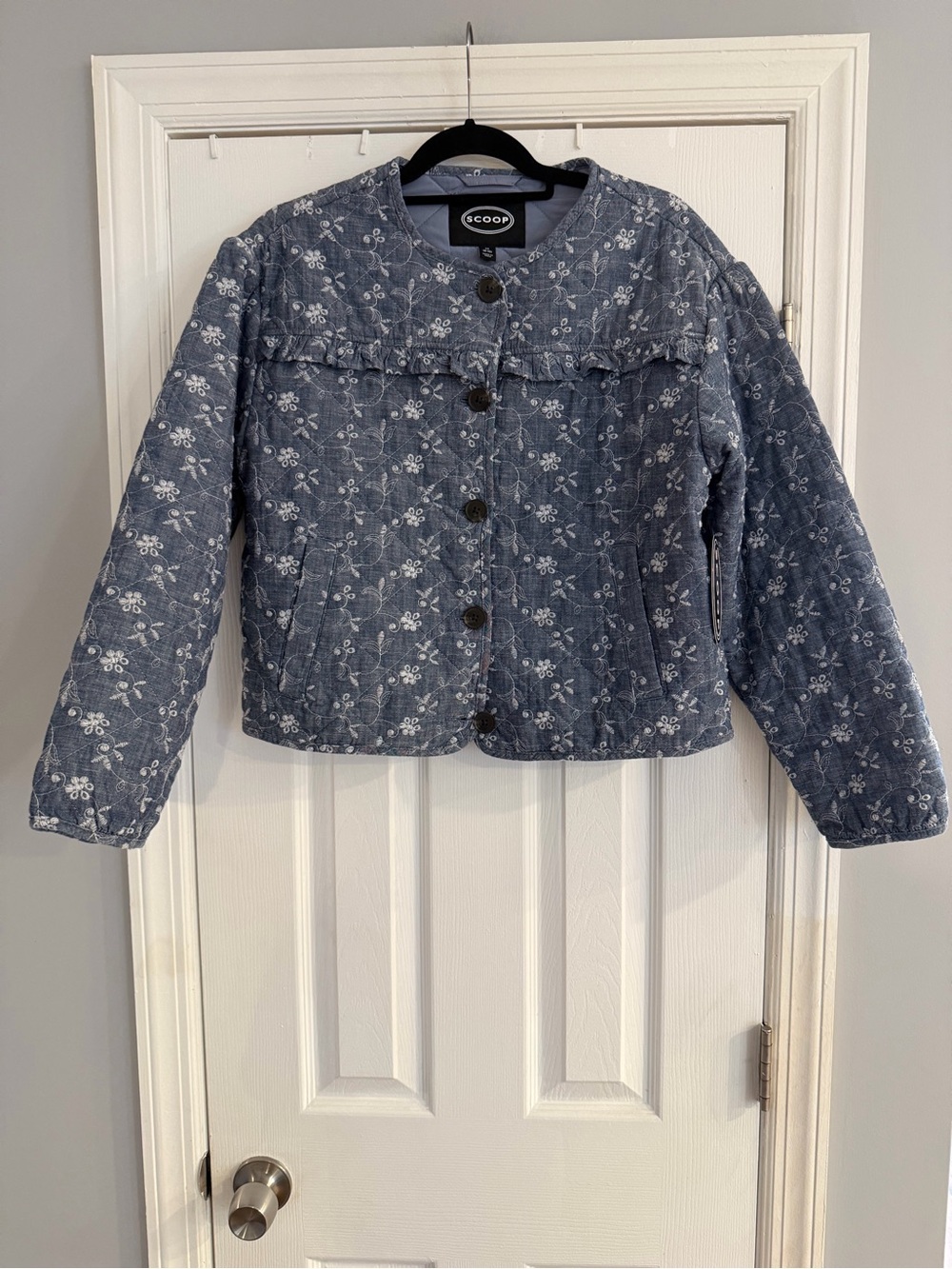 Scoop Women’s Cotton Eyelet Quilted Puff Sleeve Jacket – Size M (8–10) – NWT